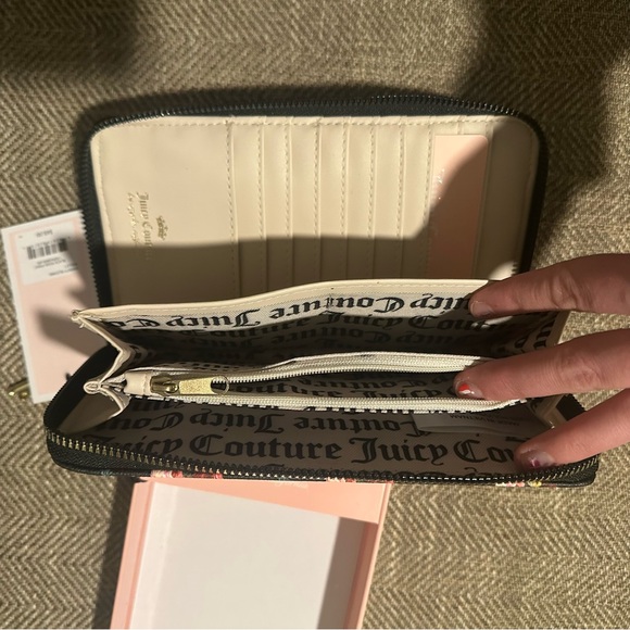 Juicy Couture Varsity Blooms Wallet in Black and Pink Rose Print • 4.25x8x1” - Picture 8 of 9
